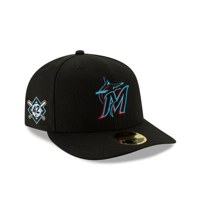 Black Miami Marlins Hat - New Era MLB Jackie Robinson Day Low Profile 59FIFTY Fitted Caps USA6385270